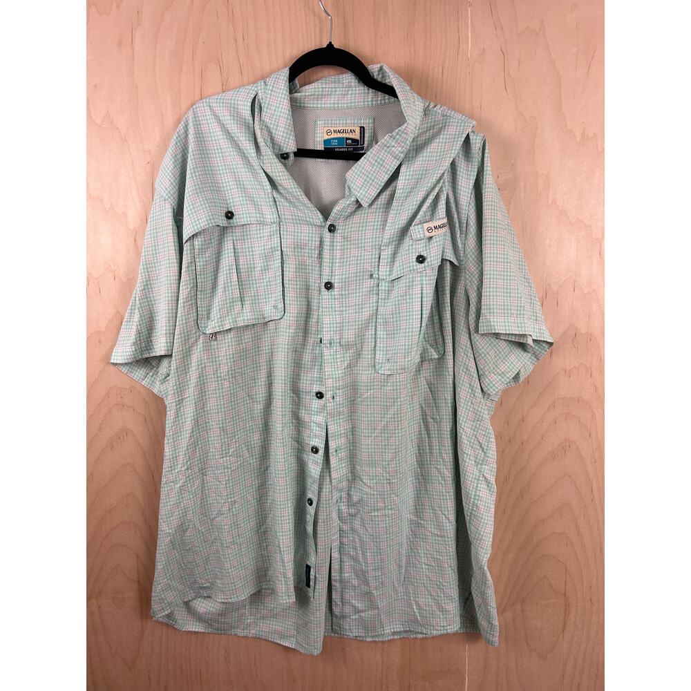 Magellan Outdoors Fish Gear Shirt Mens 4XL Green Plaid Vented Short Sleeve